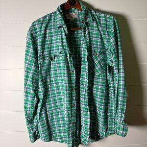 C.C. Filson Co Long Sleeve Button Down Green White Navy Plaid Sz. Large